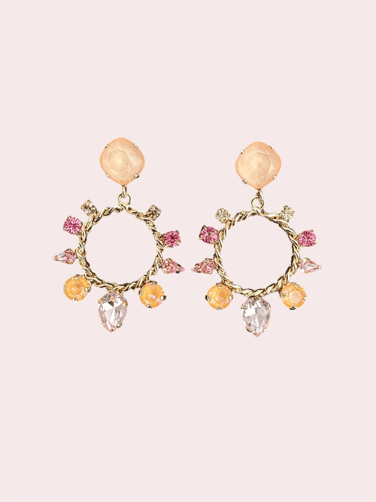 Emily oorbellen pink gold met Swarovski kristallen in roségoud - elegante statement oorbellen met roze stenen