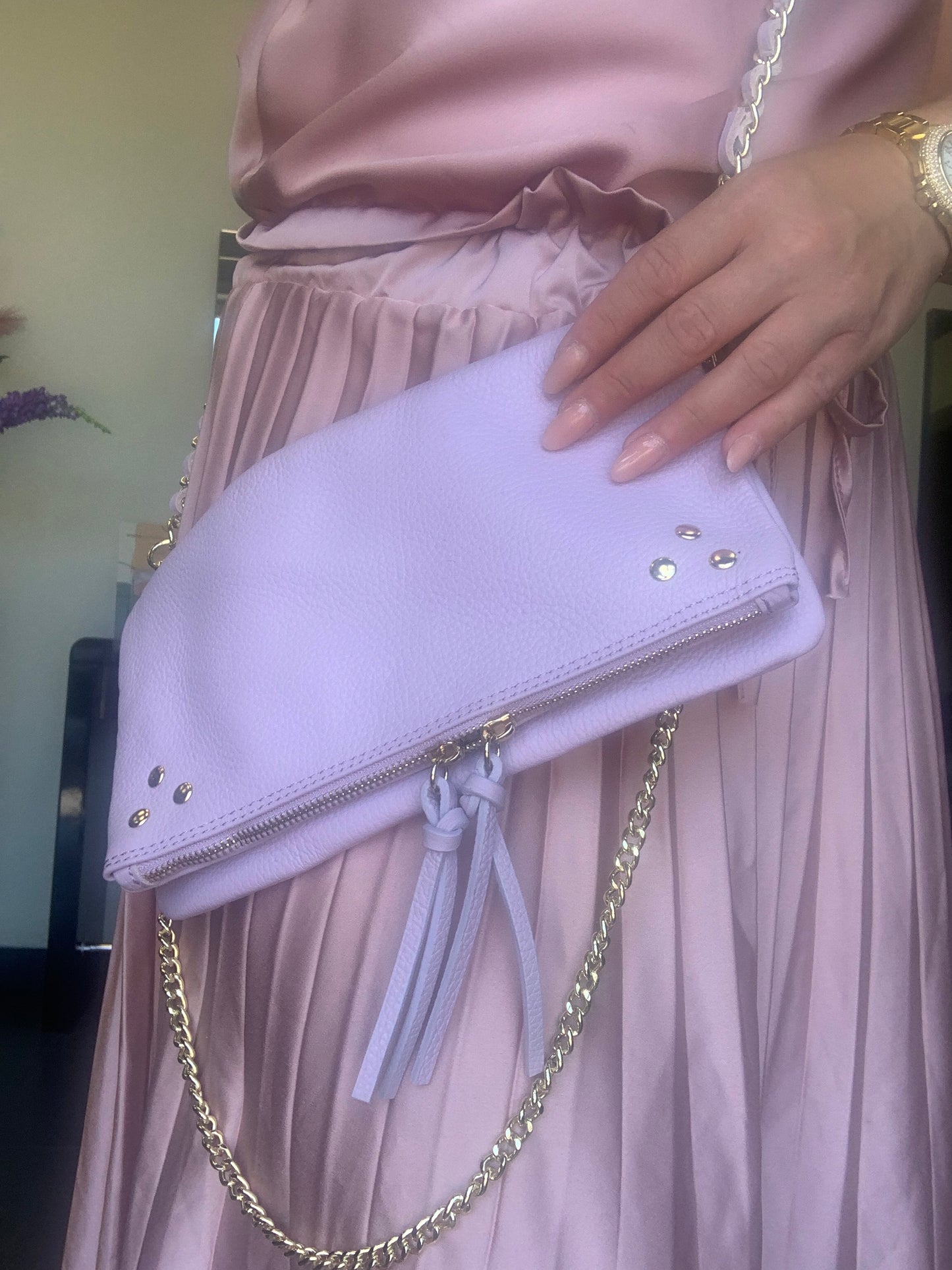 Lederen Tasje — Camel | Lila | Off White