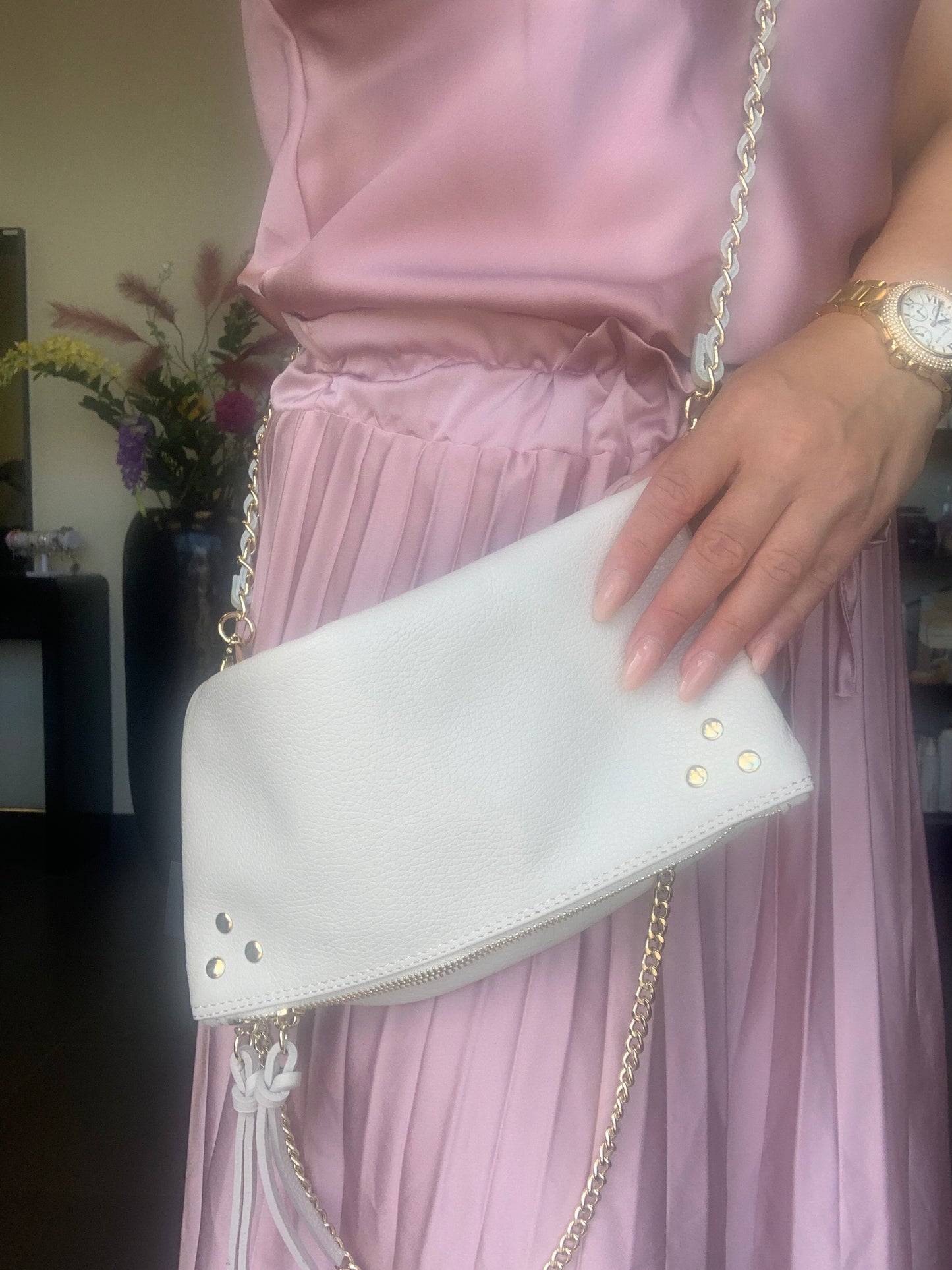 Lederen Tasje — Camel | Lila | Off White